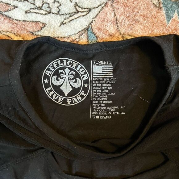 Affliction Live Fast Women’s Bodysuit Size XS Sheer Mesh Low Cut Black Moto - Picture 6 of 10